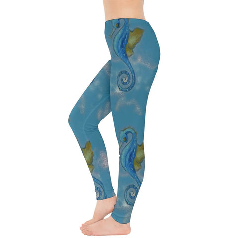 Leggings Seahorse Blue Leggings - leggings-pants - Sharon Tatem LLC.