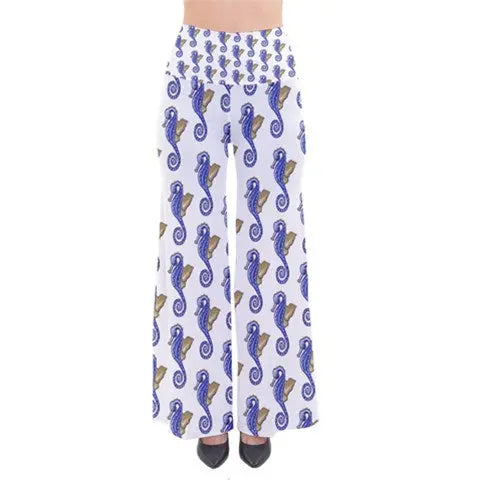 Bell Bottom Cotton Palazzo pants Seahorse Pattern Flare - Chiffon Dress Collection - Sharon Tatem LLC.
