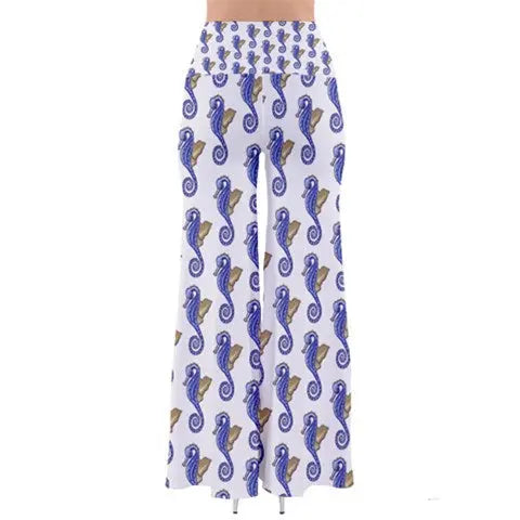 Bell Bottom Cotton Palazzo pants Seahorse Pattern Flare - Chiffon Dress Collection - Sharon Tatem LLC.