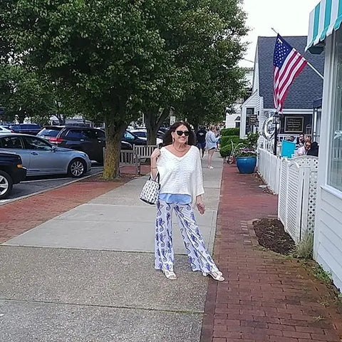 Bell Bottom Cotton Palazzo pants Seahorse Pattern Flare - Chiffon Dress Collection - Sharon Tatem LLC.