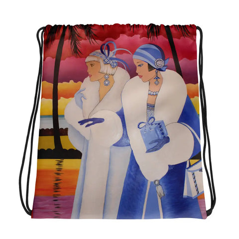 Drawstring Bag Palm Beach Blue -  - Sharon Tatem LLC.