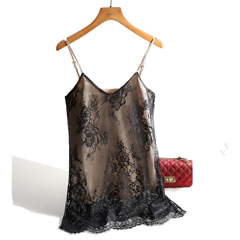 Camisole Sexy Lace Spaghetti Strap Top Women Halter V Neck Basic Cami Sleeveless Satin Silk Tank Tops Summer Camisole Plus Size -  - Sharon Tatem LLC.