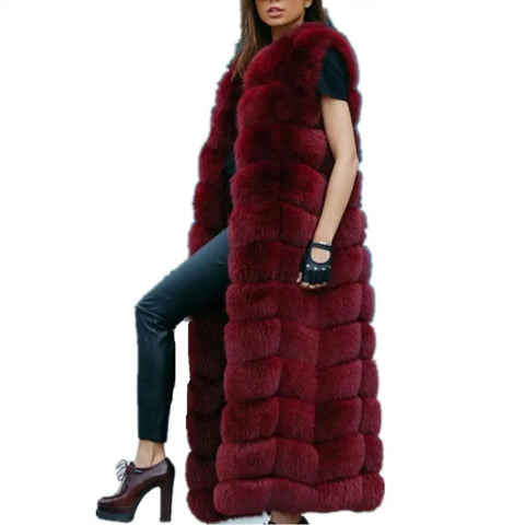 Winter Super Long Faux Fur Vest for Women Fluffy Fake Fur Coat Jacket Outwear - fur coat fake fur vest - Sharon Tatem LLC.