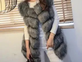 Winter Super Long Faux Fur Vest for Women Fluffy Fake Fur Coat Jacket Outwear - fur coat fake fur vest - Sharon Tatem LLC.