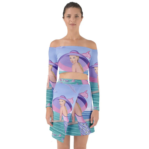 Off Shoulder Top with Skirt Set Palm Beach Purple Sharon Tatem Art - FullTop - Sharon Tatem LLC.