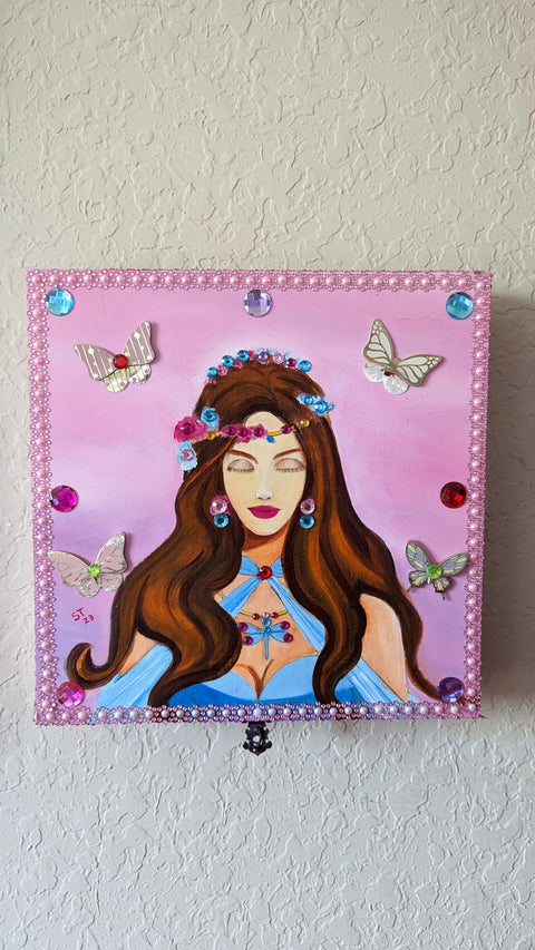 Mythic Wishbox Oil Painting In Heroin Nimue In Pink Maiden Sharon Tatem's Wish Boxes Bringing Your Dreams to Life -  - Sharon Tatem LLC.