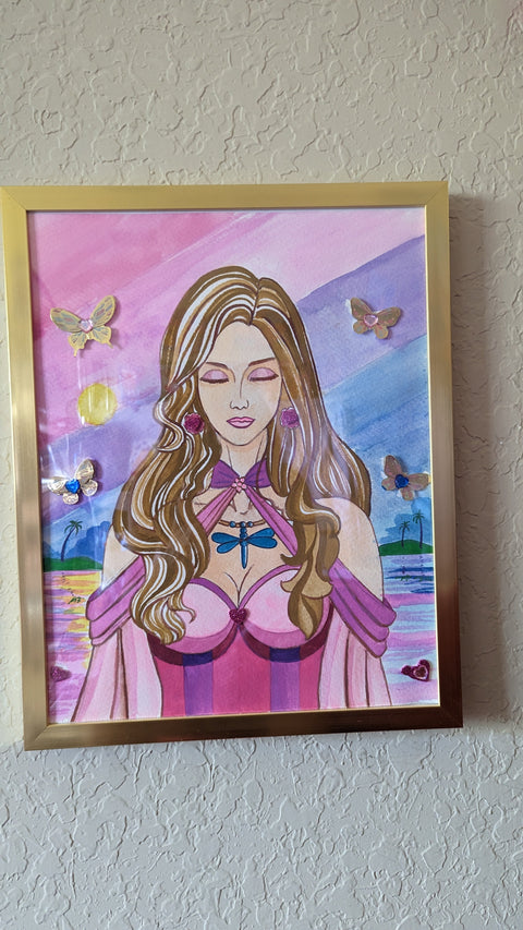 Watercolor Painting Maiden Nimue With Butterflies Florida Sunset -  - Sharon Tatem LLC.