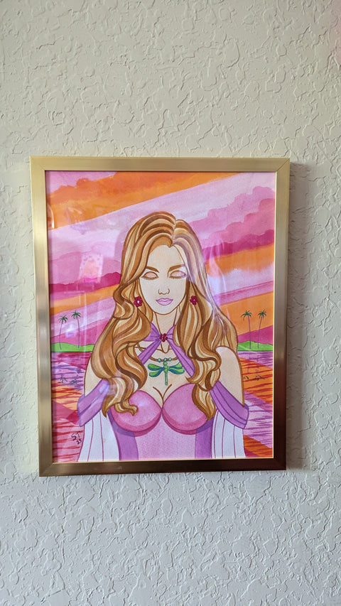 Watercolor Painting Maiden Nimue In Orange Florida Sunset -  - Sharon Tatem LLC.