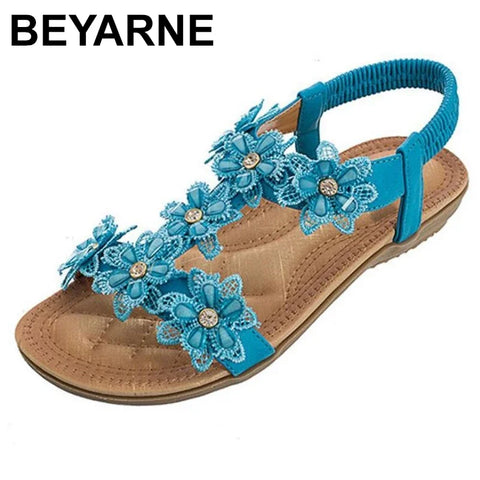 Floral Flowers Sandal Comfortable flat sandals women big size summer shoes woman bohemia flowers rhinestone beach ladies shoes thongs - Floral Sandal Flowers - Sharon Tatem LLC.