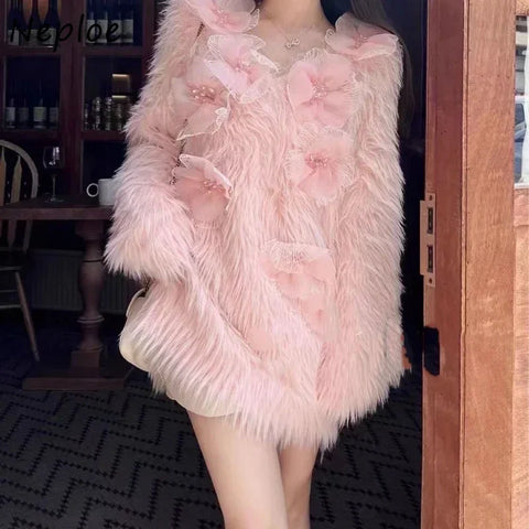 Soft Sweater Stunning Loose Heavy Duty Beaded Flower Knitted Dress 2024 Women Autumn Winter Sweet Large Thickened Mink Fleece Sweater Dresses - Soft Sweater - Sharon Tatem LLC.