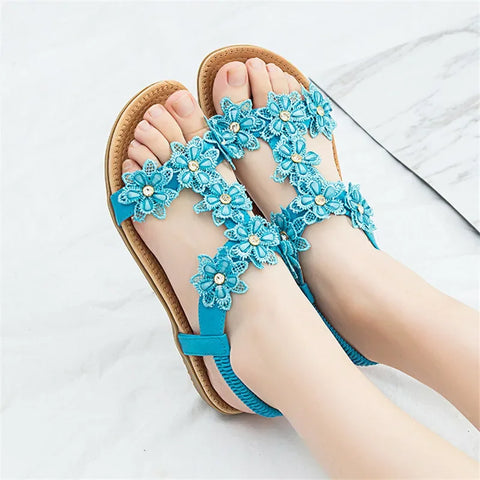 Floral Flowers Sandal Comfortable flat sandals women big size summer shoes woman bohemia flowers rhinestone beach ladies shoes thongs - Floral Sandal Flowers - Sharon Tatem LLC.