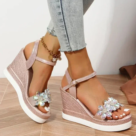 Women Summer Wedge Heel Sandals Platform Sandals Strap Open Toe Chunky Bottom Casual Shoes 2024 Gold Silver Pink Sandals - Wedge Heel Sandals - Sharon Tatem LLC.