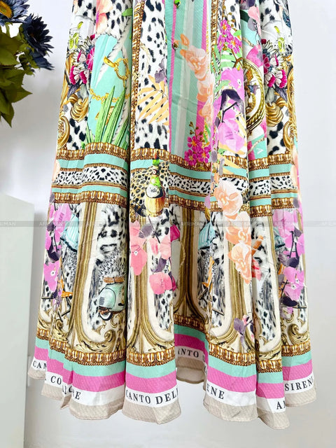 Designer Dress 2024 Resort wear Spring New V Neck Pink Leopard Print Heavy Beaded Women 100% Silk maxi long Dress - Dresses - Sharon Tatem LLC.