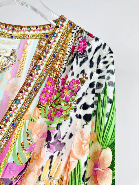 Designer Dress 2024 Resort wear Spring New V Neck Pink Leopard Print Heavy Beaded Women 100% Silk maxi long Dress - Dresses - Sharon Tatem LLC.