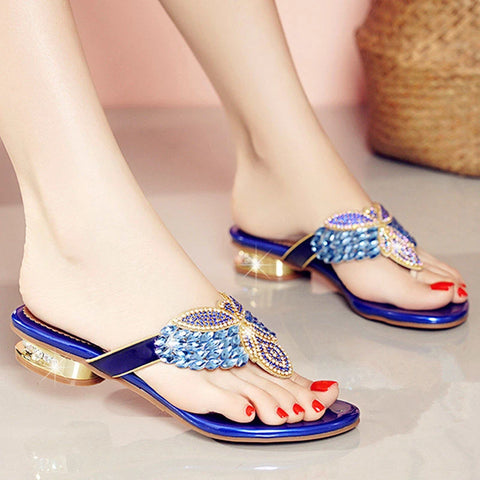 Rhinestone Sandals Water Diamond Slippers For Women Summer Outwear, Low Heel Bohemian Beach Shoes, Holiday Flip Flops, Sandals Wholesale -  - Sharon Tatem LLC.