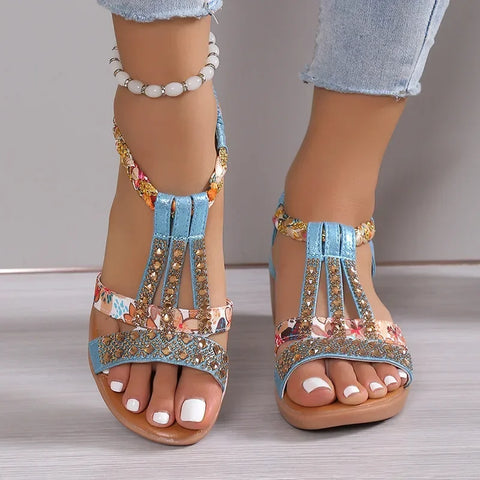Shoes for Women Summer Women Wedge Bohemia Rhinestones Casual Platform Sandals Female Peep Toe Outdoor Beach Shoes 34-43 - Shoes Sandals - Sharon Tatem LLC.