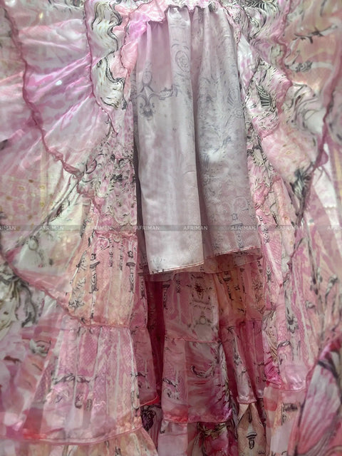 Designer Jeweled Silk Dress Silk Women V Neck Crystal Beaded Pink Flower Print Elastic Waist Multi-layer Mini Silk Dress Women New V Neck Crystal Beaded Retro Print Long Sleeve Loose Silk Blouse+ Elastic High Waist Maxi Long Silk Skirt Set - Dresses - Sharon Tatem LLC.