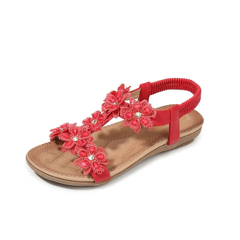 Floral Flowers Sandal Comfortable flat sandals women big size summer shoes woman bohemia flowers rhinestone beach ladies shoes thongs - Floral Sandal Flowers - Sharon Tatem LLC.