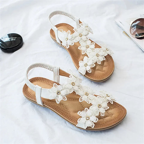 Floral Flowers Sandal Comfortable flat sandals women big size summer shoes woman bohemia flowers rhinestone beach ladies shoes thongs - Floral Sandal Flowers - Sharon Tatem LLC.