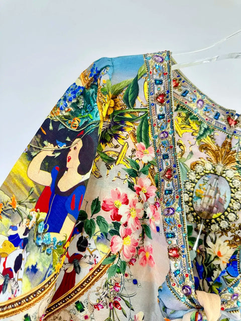 High Quality Autumn Women Fashion Runway Designer Silk Linen Beaded Cartoon Flower Printed Casual Full Sleeve A-line Mini Dress - Dresses - Sharon Tatem LLC.
