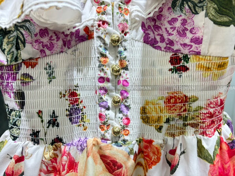 2024 New V Neck Heavy Beaded Flying Sleeve Flower Print Elastic Waist Backless Bow Decoration Big Swing Short Dress - Dresses - Sharon Tatem LLC.