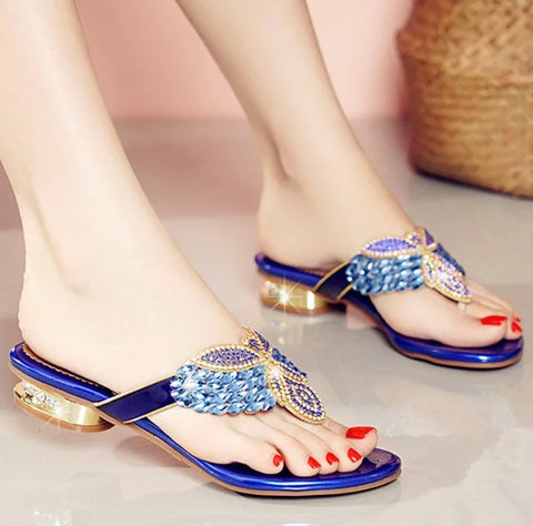Rhinestone Sandals Water Diamond Slippers For Women Summer Outwear, Low Heel Bohemian Beach Shoes, Holiday Flip Flops, Sandals Wholesale -  - Sharon Tatem LLC.
