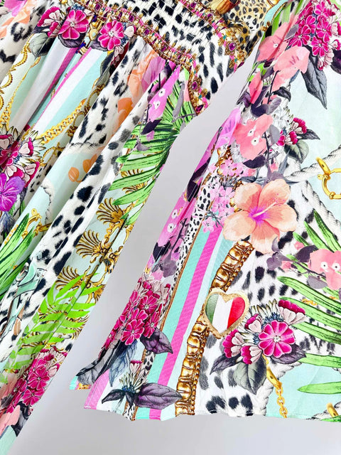 Designer Dress 2024 Resort wear Spring New V Neck Pink Leopard Print Heavy Beaded Women 100% Silk maxi long Dress - Dresses - Sharon Tatem LLC.