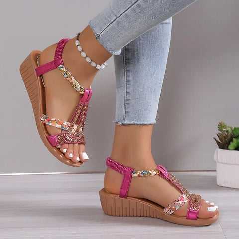 Shoes for Women Summer Women Wedge Bohemia Rhinestones Casual Platform Sandals Female Peep Toe Outdoor Beach Shoes 34-43 - Shoes Sandals - Sharon Tatem LLC.