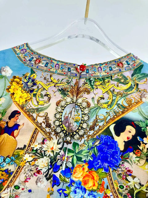 High Quality Autumn Women Fashion Runway Designer Silk Linen Beaded Cartoon Flower Printed Casual Full Sleeve A-line Mini Dress - Dresses - Sharon Tatem LLC.