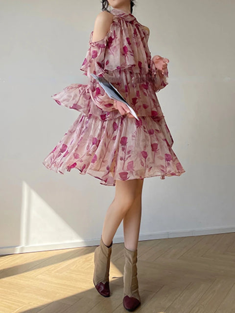 Georgeous Floral Mini Dress Beach Style Woman Boho 2022 Autumn Long Sleeve Short Party Dress Casual Elegant Korean Fashion Dress Female -  - Sharon Tatem LLC.