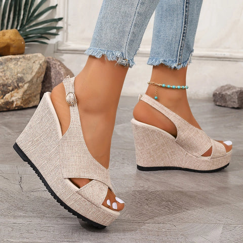 DOGHC 2024 NEW Size 35-43 Shoes for Women Ankle Buckle Wedges Sandals for Women Summer Denim Sandal Comfortable Thick Sole - Sandals - Sharon Tatem LLC.