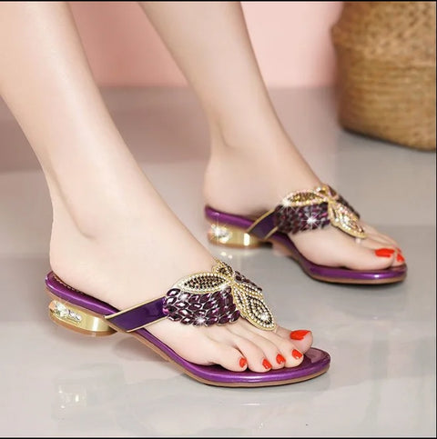 Rhinestone Sandals Water Diamond Slippers For Women Summer Outwear, Low Heel Bohemian Beach Shoes, Holiday Flip Flops, Sandals Wholesale -  - Sharon Tatem LLC.