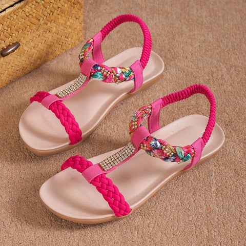 Flat sandals women's 2024 summer braided rope rhinestone fish mouth foreign trade cross-border large size spot wholesale -  - Sharon Tatem LLC.