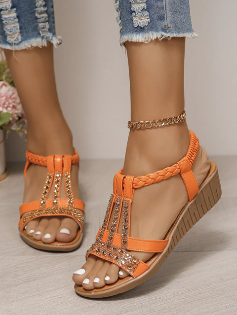 Shoes for Women Summer Women Wedge Bohemia Rhinestones Casual Platform Sandals Female Peep Toe Outdoor Beach Shoes 34-43 - Shoes Sandals - Sharon Tatem LLC.