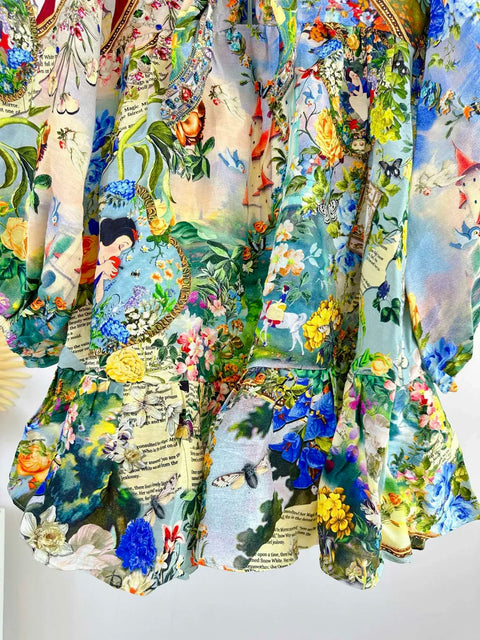 High Quality Autumn Women Fashion Runway Designer Silk Linen Beaded Cartoon Flower Printed Casual Full Sleeve A-line Mini Dress - Dresses - Sharon Tatem LLC.