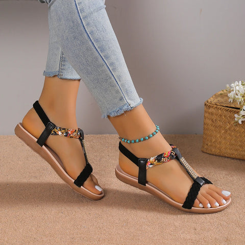 Flat sandals women's 2024 summer braided rope rhinestone fish mouth foreign trade cross-border large size spot wholesale -  - Sharon Tatem LLC.