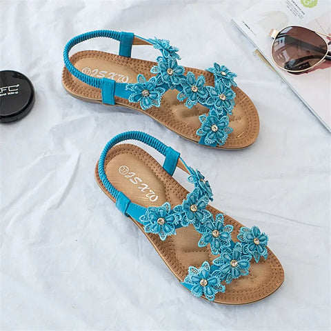 Floral Flowers Sandal Comfortable flat sandals women big size summer shoes woman bohemia flowers rhinestone beach ladies shoes thongs - Floral Sandal Flowers - Sharon Tatem LLC.