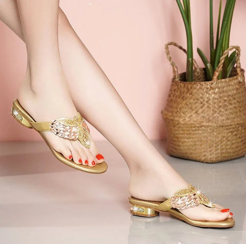 Rhinestone Sandals Water Diamond Slippers For Women Summer Outwear, Low Heel Bohemian Beach Shoes, Holiday Flip Flops, Sandals Wholesale -  - Sharon Tatem LLC.