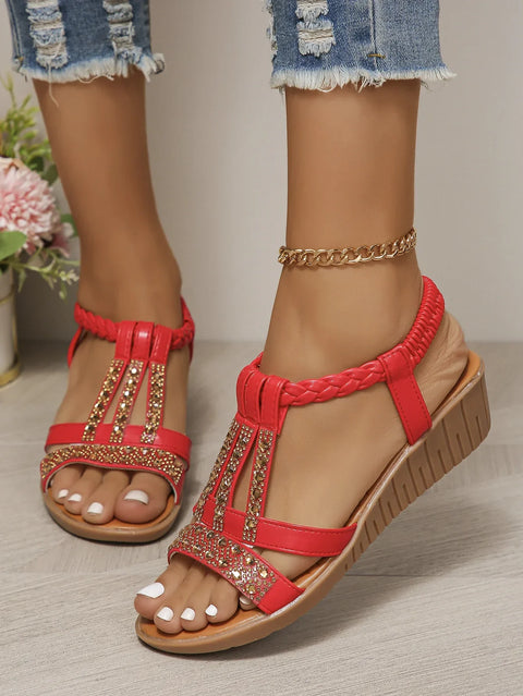 Shoes for Women Summer Women Wedge Bohemia Rhinestones Casual Platform Sandals Female Peep Toe Outdoor Beach Shoes 34-43 - Shoes Sandals - Sharon Tatem LLC.