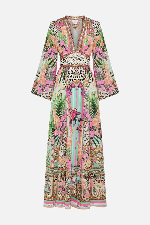 Designer Dress 2024 Resort wear Spring New V Neck Pink Leopard Print Heavy Beaded Women 100% Silk maxi long Dress - Dresses - Sharon Tatem LLC.