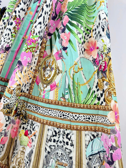 Designer Dress 2024 Resort wear Spring New V Neck Pink Leopard Print Heavy Beaded Women 100% Silk maxi long Dress - Dresses - Sharon Tatem LLC.
