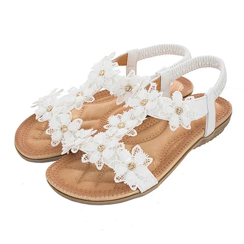 Floral Flowers Sandal Comfortable flat sandals women big size summer shoes woman bohemia flowers rhinestone beach ladies shoes thongs - Floral Sandal Flowers - Sharon Tatem LLC.