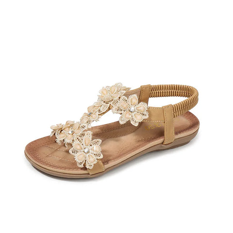 Floral Flowers Sandal Comfortable flat sandals women big size summer shoes woman bohemia flowers rhinestone beach ladies shoes thongs - Floral Sandal Flowers - Sharon Tatem LLC.