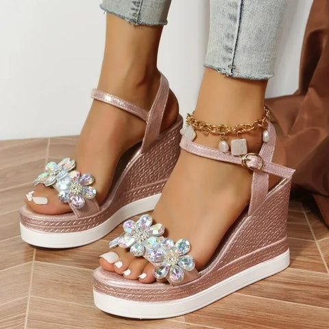 Women Summer Wedge Heel Sandals Platform Sandals Strap Open Toe Chunky Bottom Casual Shoes 2024 Gold Silver Pink Sandals - Wedge Heel Sandals - Sharon Tatem LLC.