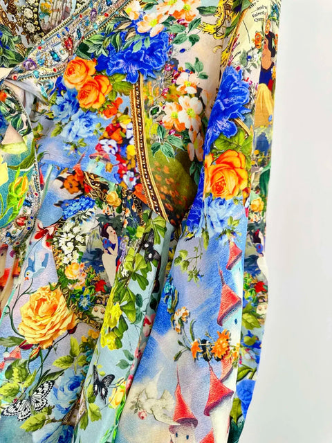 High Quality Autumn Women Fashion Runway Designer Silk Linen Beaded Cartoon Flower Printed Casual Full Sleeve A-line Mini Dress - Dresses - Sharon Tatem LLC.