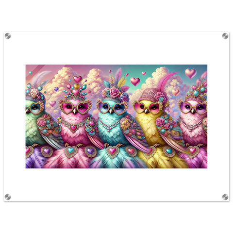 Wonderbirds Lineup Acrylic Print  60x80 cm / 24x32″ - Print Material - Sharon Tatem LLC.