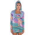 Mini Dress Palm Beach Purple Long Sleeve Hooded T-shirt - novelty-t-shirts - Sharon Tatem LLC.