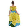 Yellow Aqua Rose Off Shoulder Open Front Chiffon Dress - FullDress - Sharon Tatem LLC.