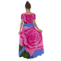 Pink Blue Rose Off Shoulder Open Front Chiffon Dress - FullDress - Sharon Tatem LLC.