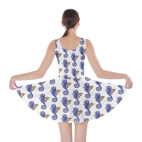 Blue White Seahorse Skater Dress - dresses - Sharon Tatem LLC.